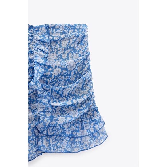 NWT Zara Floral Print Draped Ruffled & Gathered High Waisted Mini Skirt, Medium - Picture 8 of 12